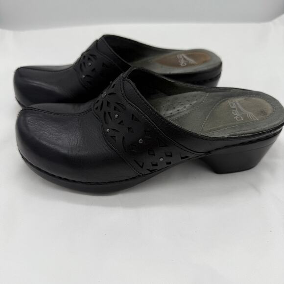Dansko Women’s Black Leather Cutout Clogs Slip-On Size 36 Comfort Work Shoes - Picture 3 of 7